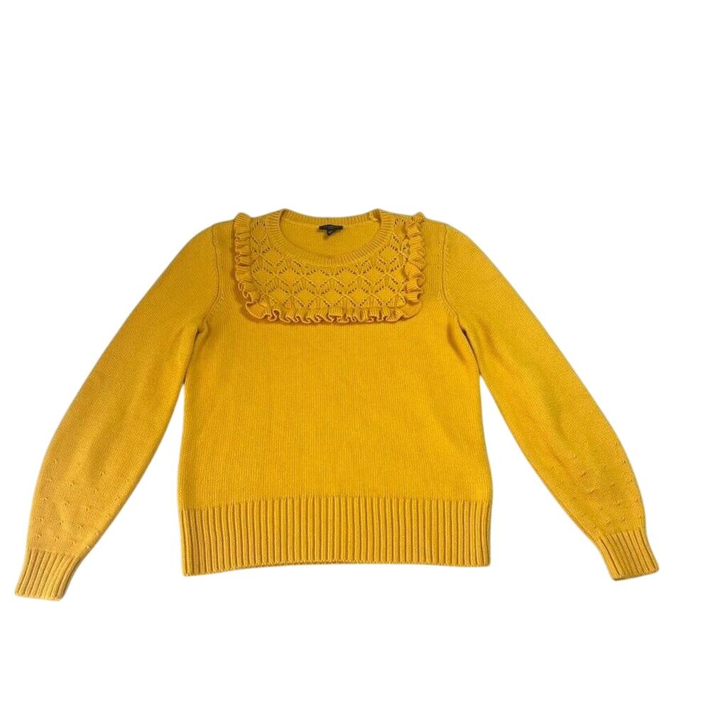 Talbots Ruffle Bib Front Pullover Sweater Small Petite Marigold Yellow Gold